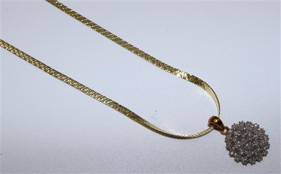 9ct gold and diamond cluster on chain